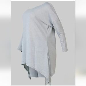 Plus Size Solid Color Biker Shorts Set, Slant Shoulder Asymmetrical Hem Long Sle